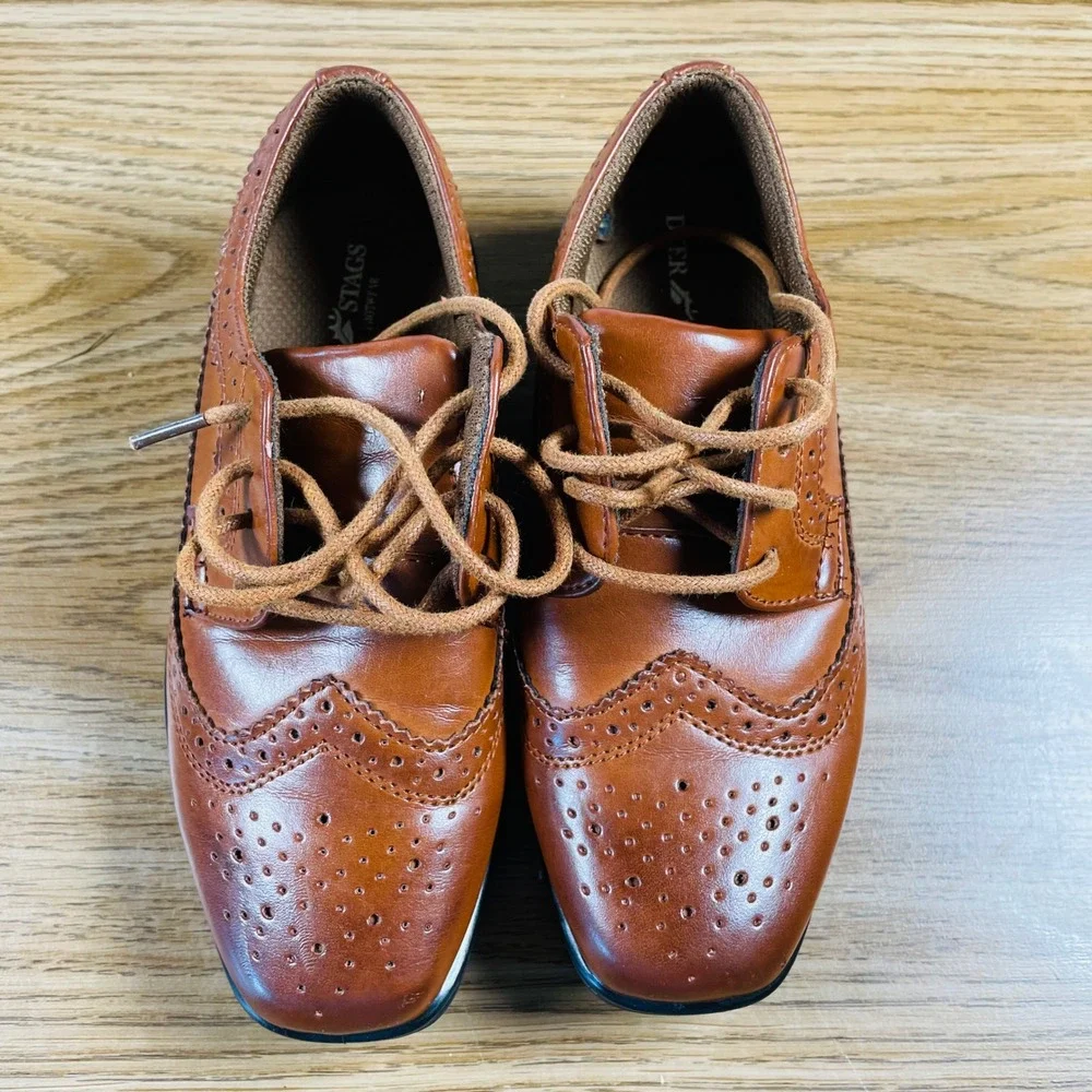 Deer Stags ACE Brown Leather Oxford Shoes‎ Boys 13M Dress Wingtip Brogue